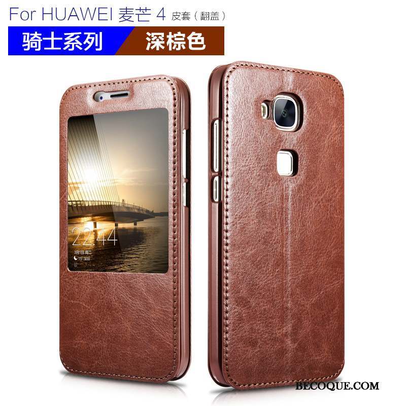 Huawei G7 Plus Téléphone Portable Coque De Téléphone Étui En Cuir Housse Marron