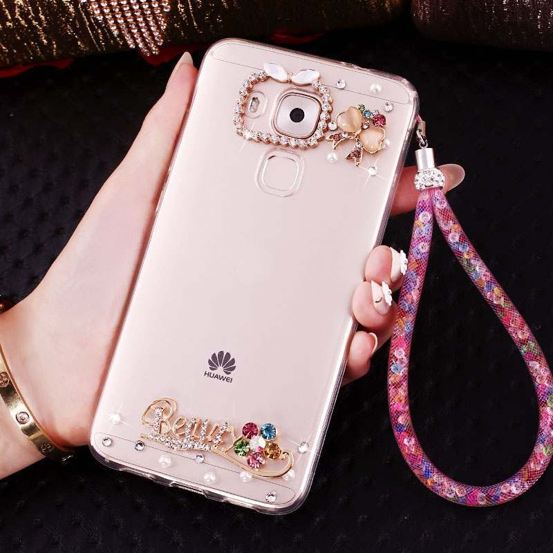 Huawei G9 Plus Coque Transparent Silicone Frais Rose Étui Pendentif