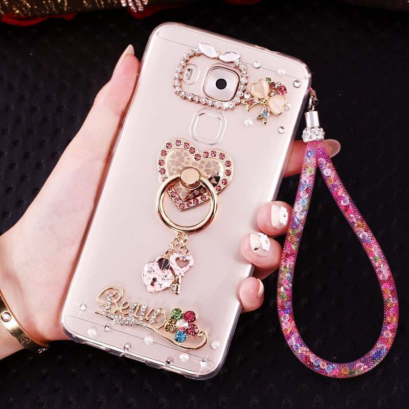 Huawei G9 Plus Coque Transparent Silicone Frais Rose Étui Pendentif