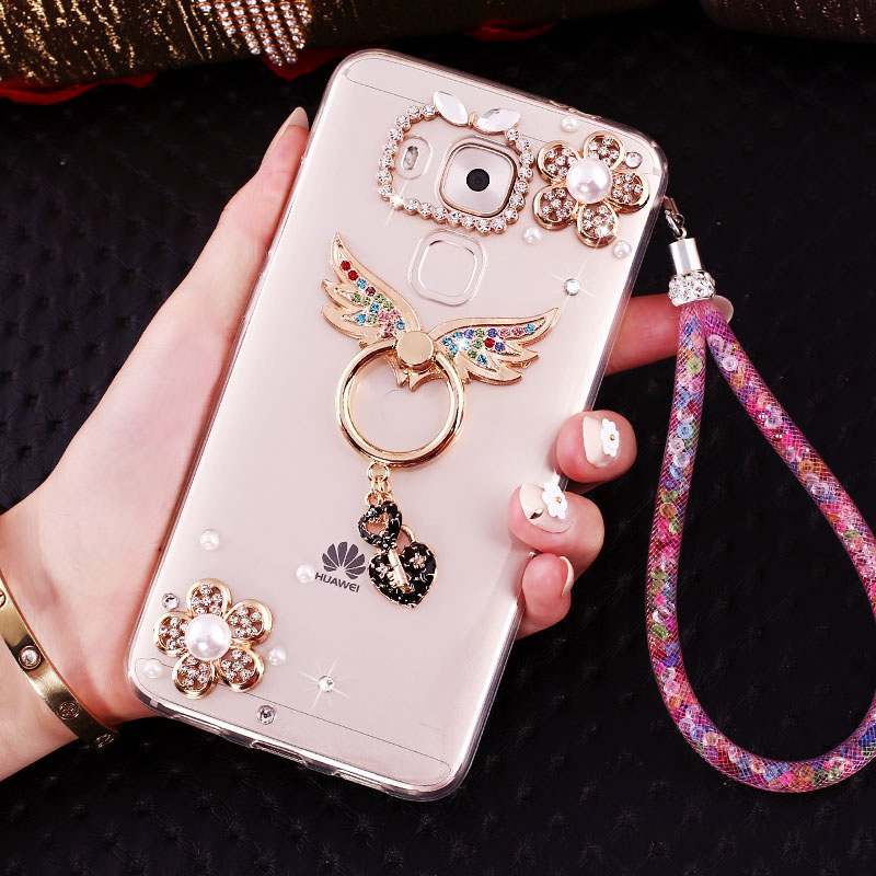 Huawei G9 Plus Coque Transparent Silicone Frais Rose Étui Pendentif