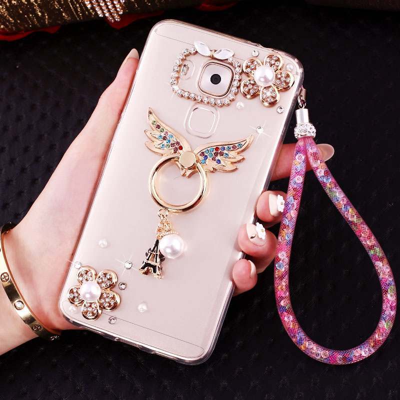 Huawei G9 Plus Coque Transparent Silicone Frais Rose Étui Pendentif