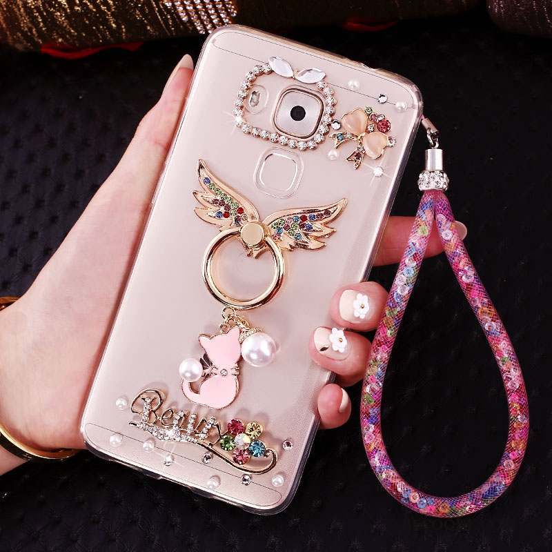 Huawei G9 Plus Coque Transparent Silicone Frais Rose Étui Pendentif