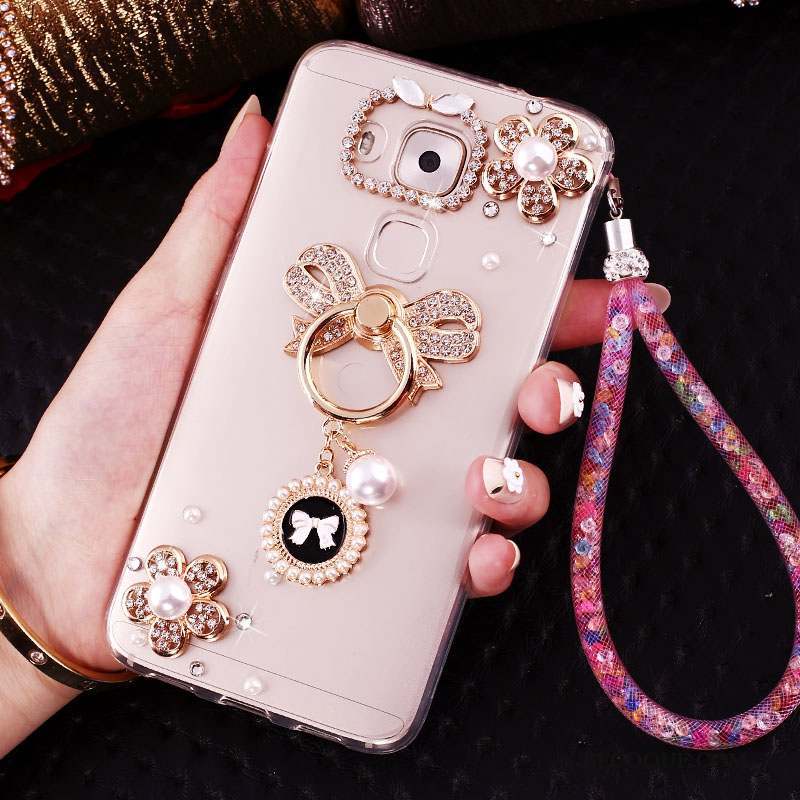 Huawei G9 Plus Coque Transparent Silicone Frais Rose Étui Pendentif