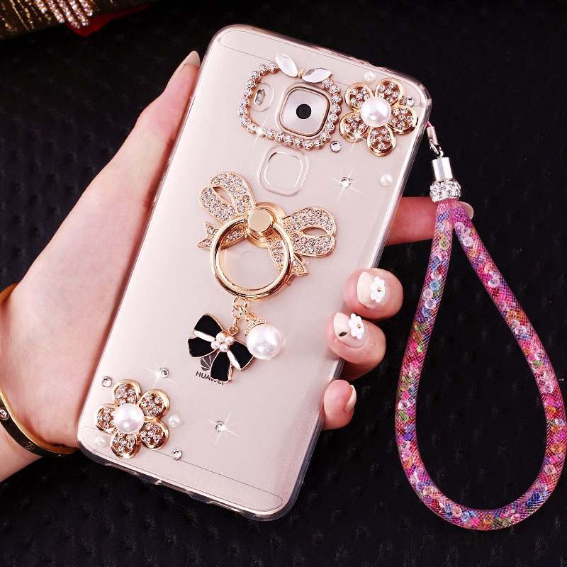 Huawei G9 Plus Coque Transparent Silicone Frais Rose Étui Pendentif