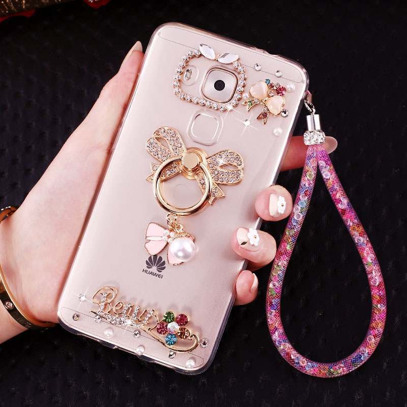 Huawei G9 Plus Coque Transparent Silicone Frais Rose Étui Pendentif