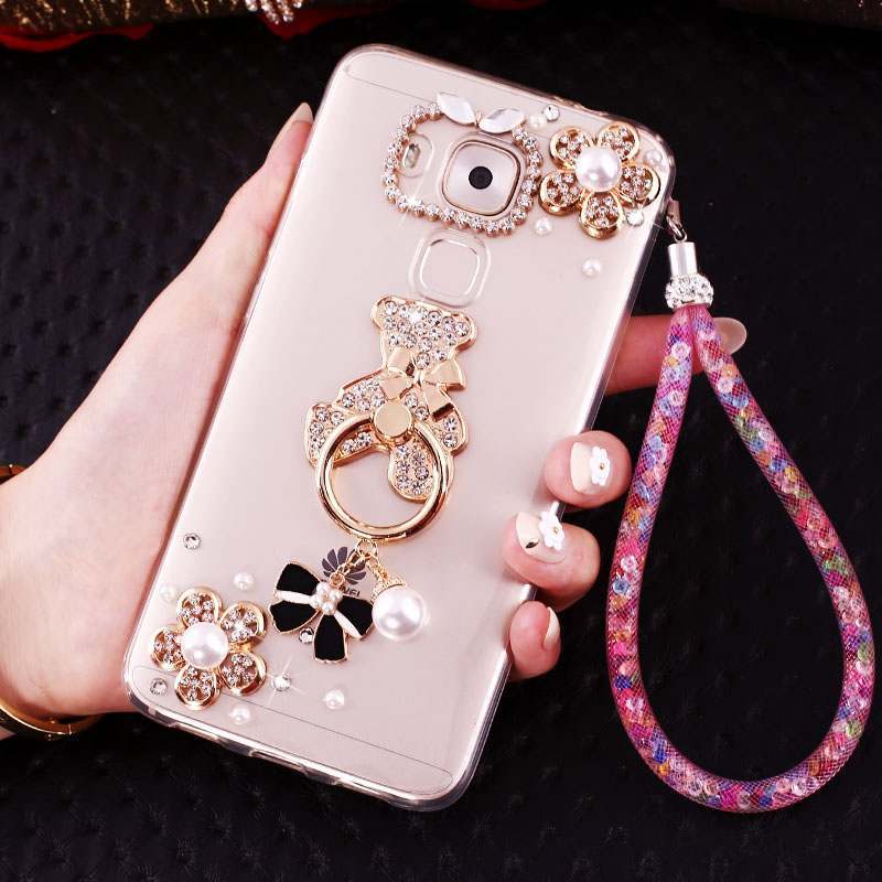 Huawei G9 Plus Coque Transparent Silicone Frais Rose Étui Pendentif