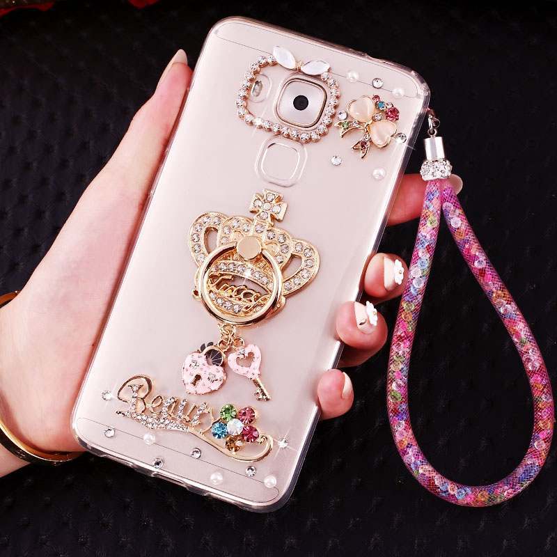 Huawei G9 Plus Coque Transparent Silicone Frais Rose Étui Pendentif