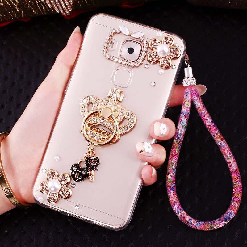 Huawei G9 Plus Coque Transparent Silicone Frais Rose Étui Pendentif