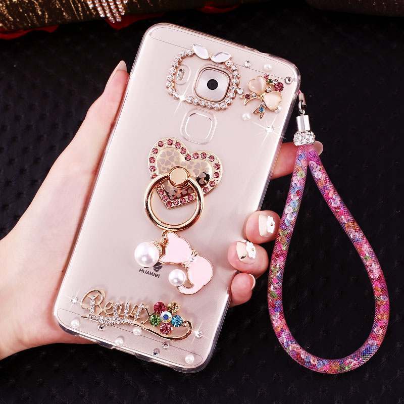 Huawei G9 Plus Coque Transparent Silicone Frais Rose Étui Pendentif