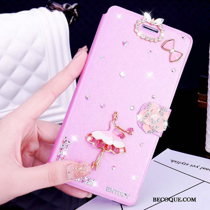 Huawei G9 Plus Incassable Rose Clamshell Incruster Strass Coque De Téléphone Étui En Cuir