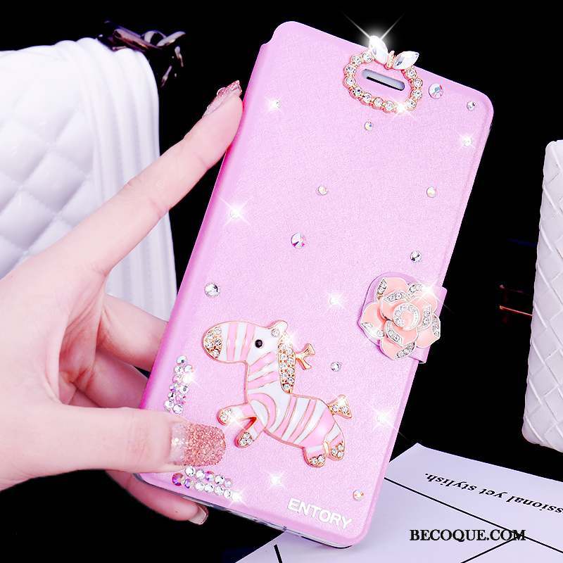 Huawei G9 Plus Incassable Rose Clamshell Incruster Strass Coque De Téléphone Étui En Cuir