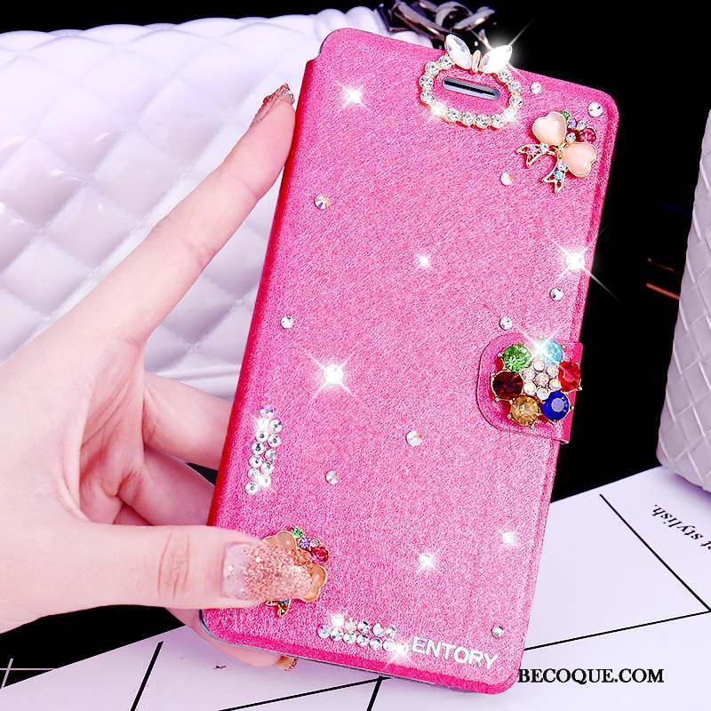 Huawei G9 Plus Incassable Rose Clamshell Incruster Strass Coque De Téléphone Étui En Cuir