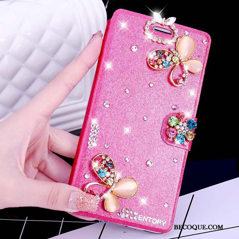 Huawei G9 Plus Incassable Rose Clamshell Incruster Strass Coque De Téléphone Étui En Cuir