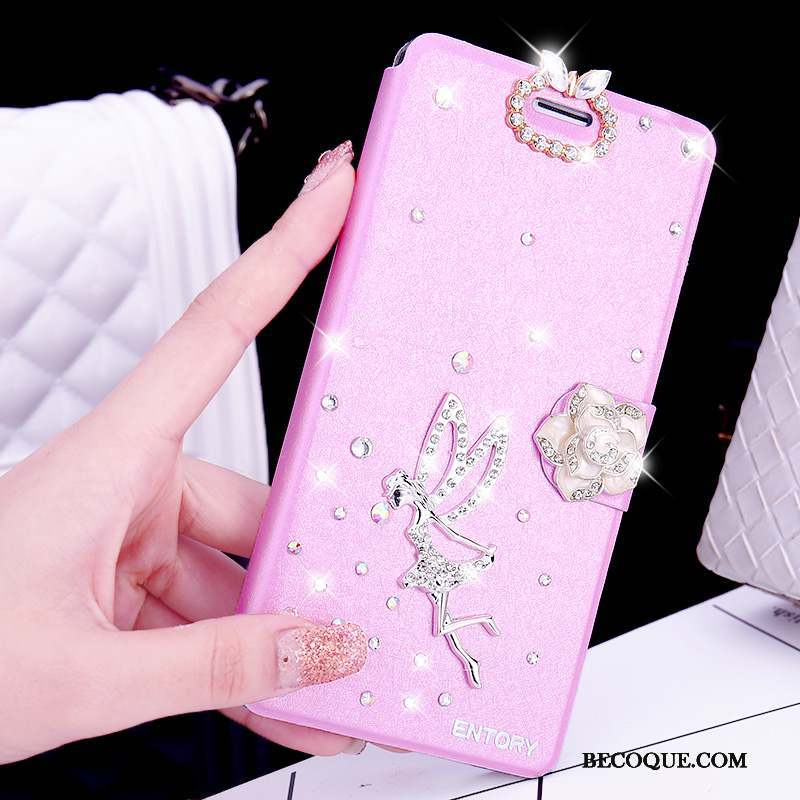 Huawei G9 Plus Incassable Rose Clamshell Incruster Strass Coque De Téléphone Étui En Cuir