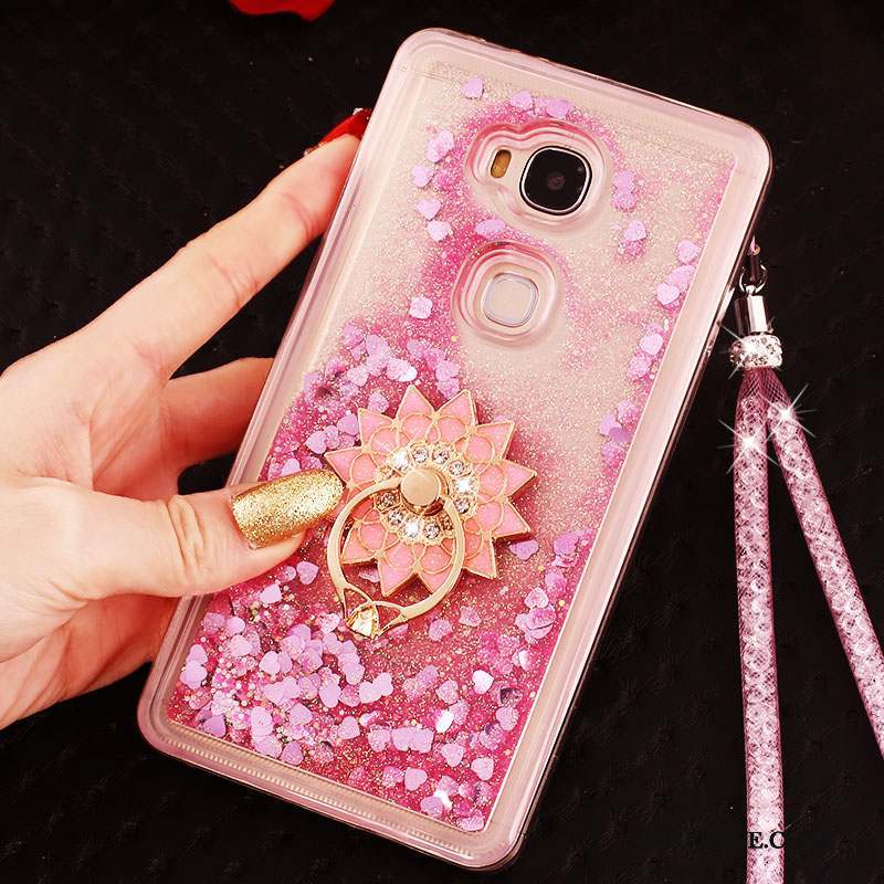 Huawei G9 Plus Transparent Étui Coque De Téléphone Rose Anneau Quicksand