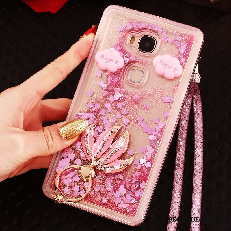 Huawei G9 Plus Transparent Étui Coque De Téléphone Rose Anneau Quicksand