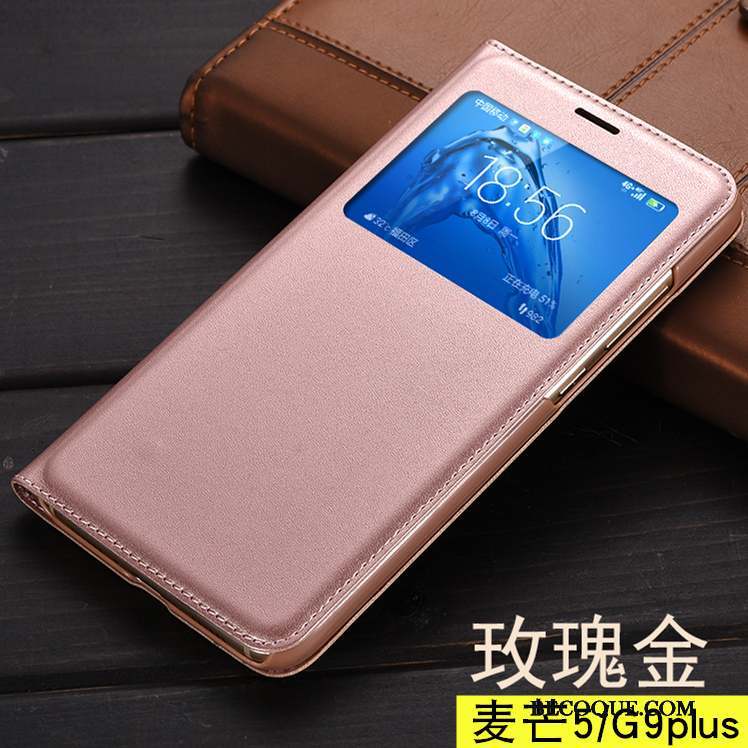 Huawei G9 Plus Étui En Cuir Housse Protection Or Coque De Téléphone