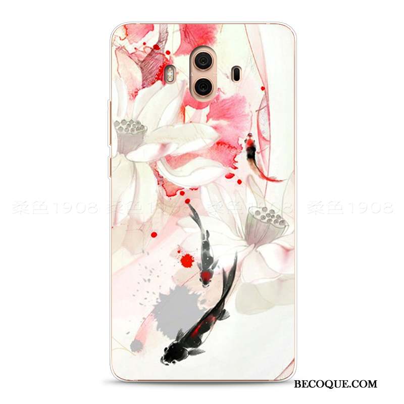 Huawei Mate 10 Coque De Téléphone Style Chinois Gaufrage Étui Rose Fluide Doux