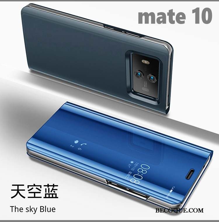 Huawei Mate 10 Coque Miroir Noir Housse Placage Incassable Support