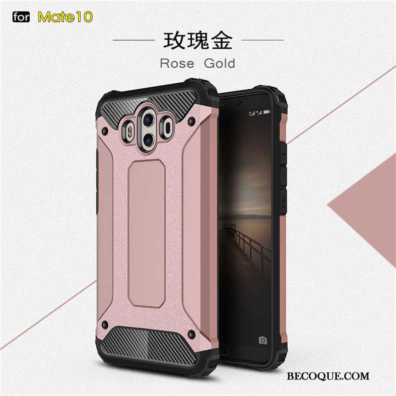 Huawei Mate 10 Coque Silicone Trois Défenses Lustre Étui Métal Or