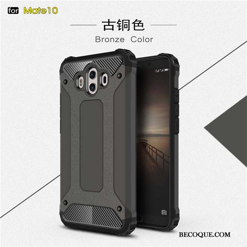 Huawei Mate 10 Coque Silicone Trois Défenses Lustre Étui Métal Or