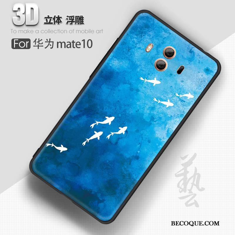 Huawei Mate 10 Coque Tout Compris Silicone Créatif Bleu Clair Gaufrage Personnalité