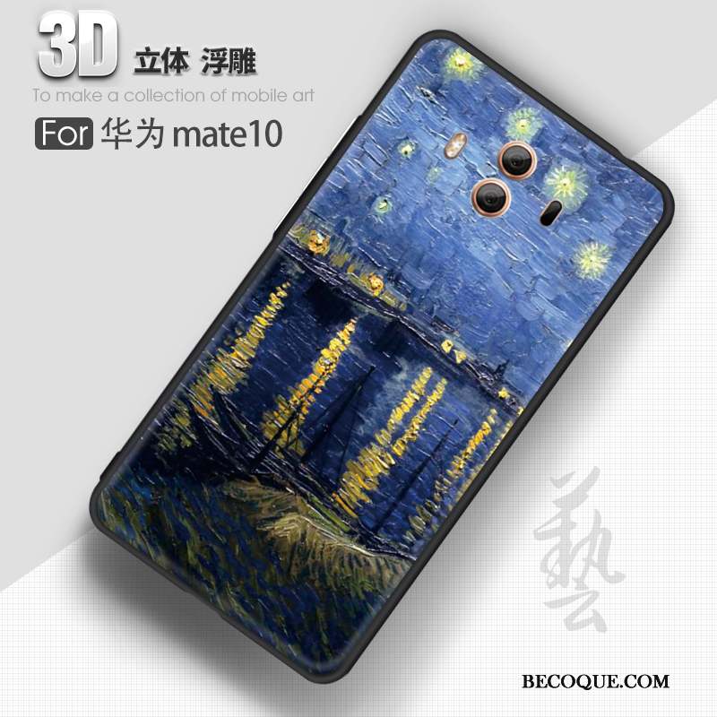 Huawei Mate 10 Coque Tout Compris Silicone Créatif Bleu Clair Gaufrage Personnalité