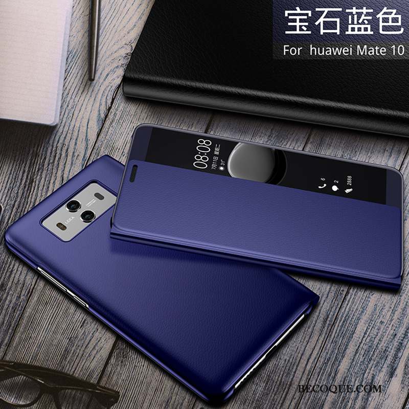 Huawei Mate 10 Coque Étui Étui En Cuir Bleu Protection Housse Tout Compris