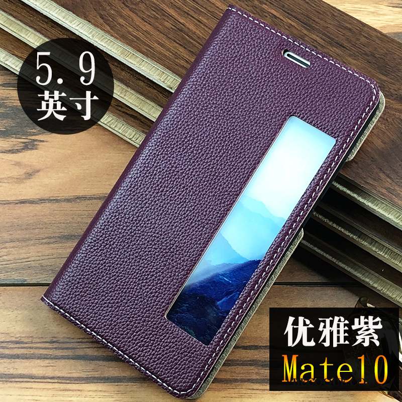 Huawei Mate 10 Housse Cuir Véritable Protection Tout Compris Coque De Téléphone Violet