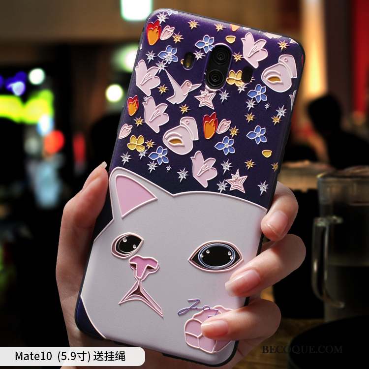 Huawei Mate 10 Incassable Dessin Animé Violet Étui Coque De Téléphone Charmant