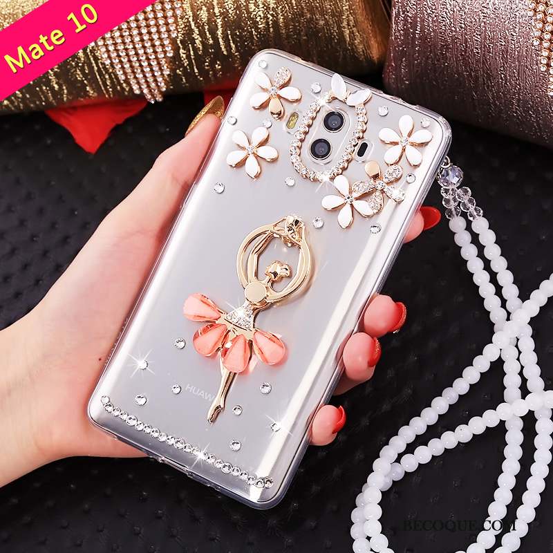 Huawei Mate 10 Incassable Strass Or Étui Coque De Téléphone Ornements Suspendus