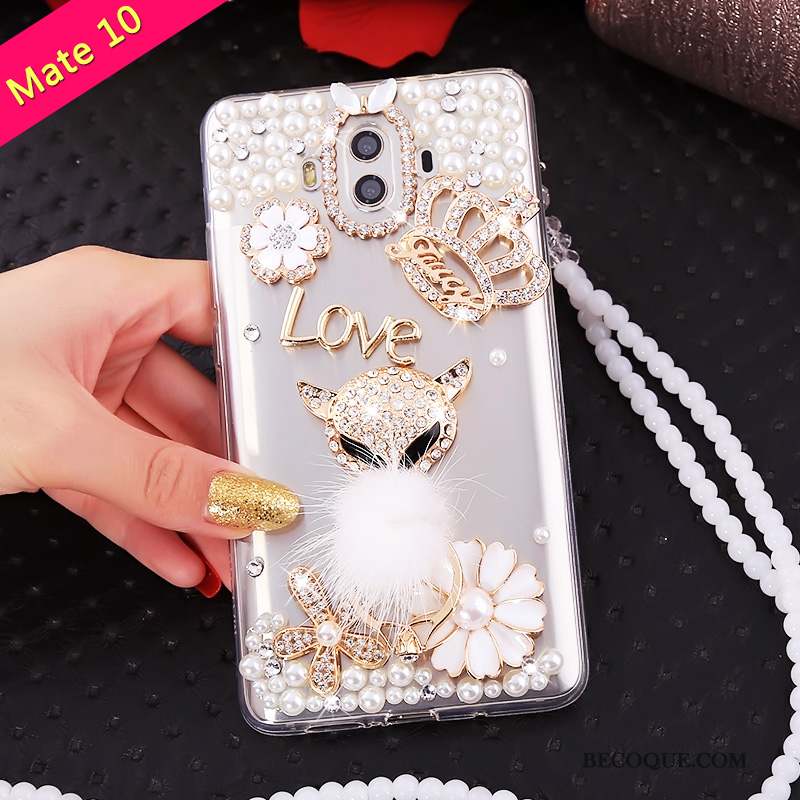 Huawei Mate 10 Incassable Strass Or Étui Coque De Téléphone Ornements Suspendus