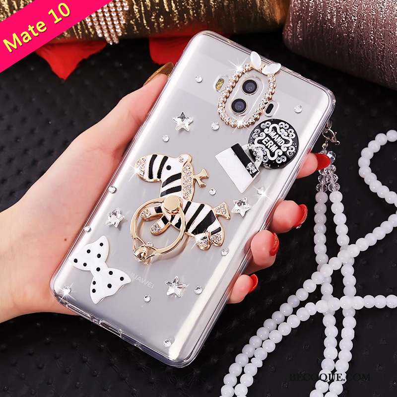 Huawei Mate 10 Incassable Strass Or Étui Coque De Téléphone Ornements Suspendus