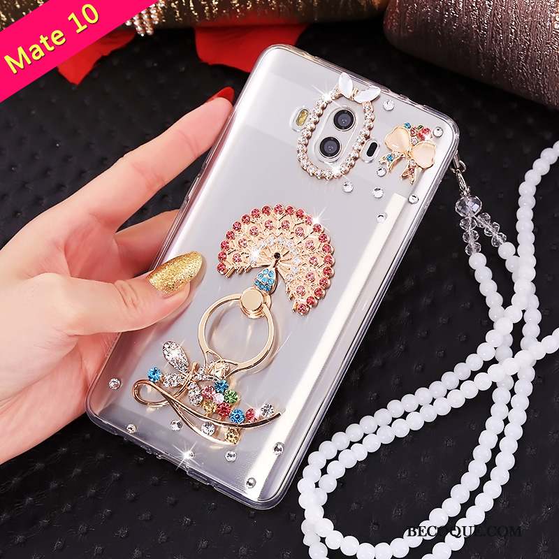 Huawei Mate 10 Incassable Strass Or Étui Coque De Téléphone Ornements Suspendus