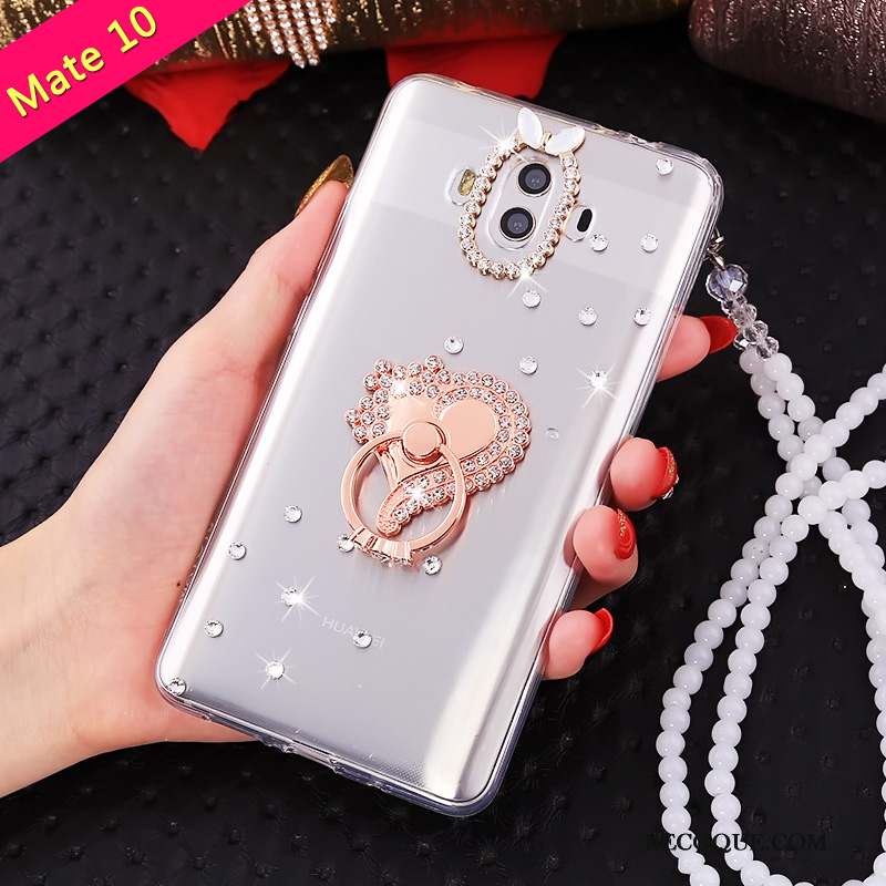 Huawei Mate 10 Incassable Strass Or Étui Coque De Téléphone Ornements Suspendus