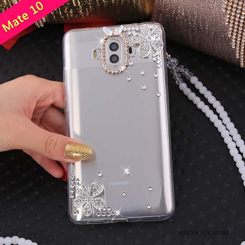 Huawei Mate 10 Incassable Strass Or Étui Coque De Téléphone Ornements Suspendus