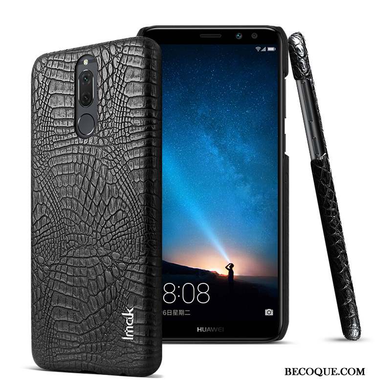 Huawei Mate 10 Lite Cuir Coque De Téléphone Noir Crocodile Modèle Étui Protection