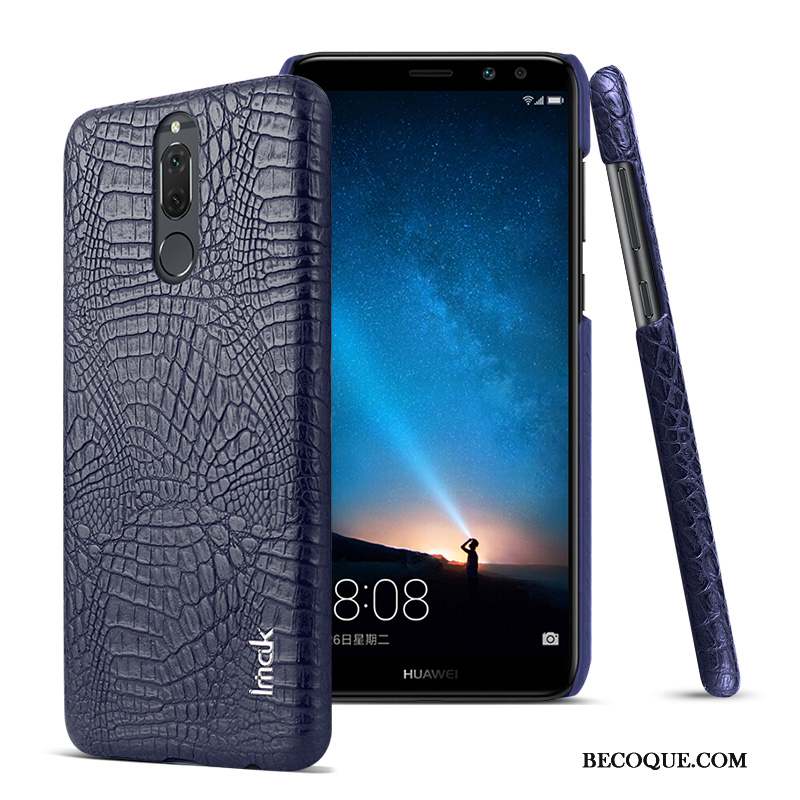 Huawei Mate 10 Lite Cuir Coque De Téléphone Noir Crocodile Modèle Étui Protection