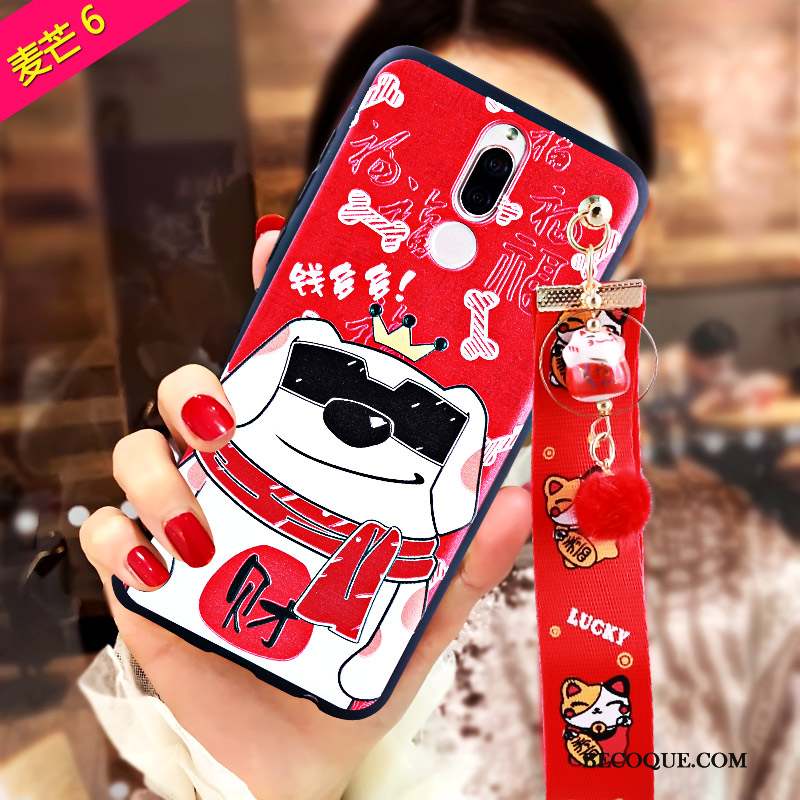 Huawei Mate 10 Lite Gaufrage Rouge Chat Coque De Téléphone Richesse Fluide Doux