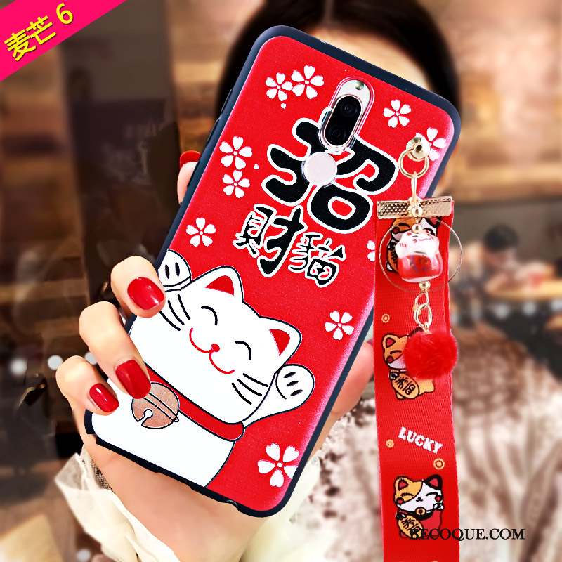 Huawei Mate 10 Lite Gaufrage Rouge Chat Coque De Téléphone Richesse Fluide Doux