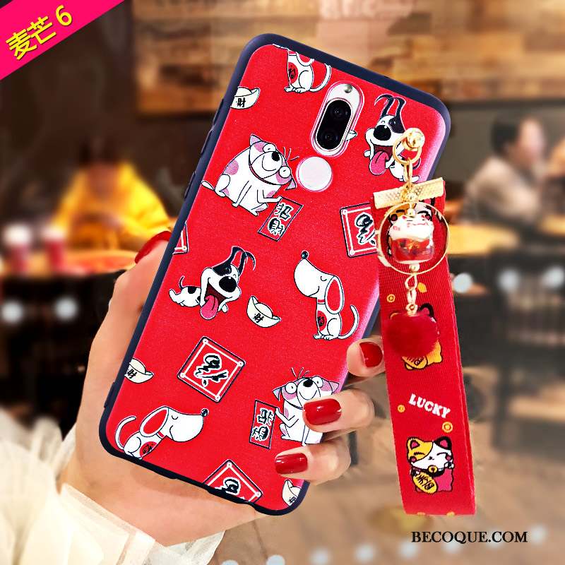 Huawei Mate 10 Lite Gaufrage Rouge Chat Coque De Téléphone Richesse Fluide Doux