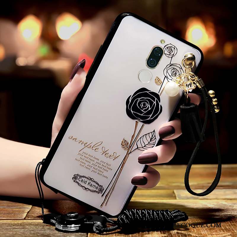 Huawei Mate 10 Lite Noir Ornements Suspendus Fluide Doux Gaufrage Coque De Téléphone