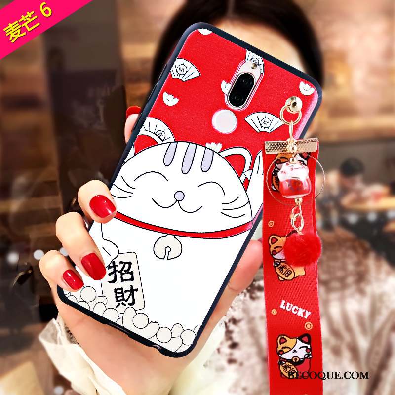 Huawei Mate 10 Lite Rouge Gaufrage Richesse Chat Coque De Téléphone Fluide Doux