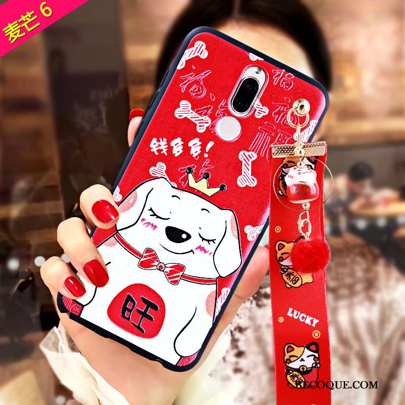 Huawei Mate 10 Lite Rouge Gaufrage Richesse Chat Coque De Téléphone Fluide Doux