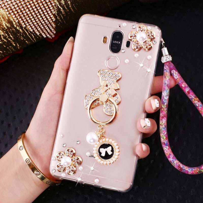 Huawei Mate 10 Pro Coque Fluide Doux Incassable Silicone Strass Rose Ornements Suspendus