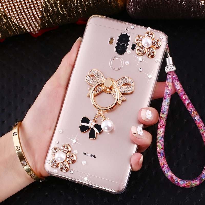 Huawei Mate 10 Pro Coque Fluide Doux Incassable Silicone Strass Rose Ornements Suspendus