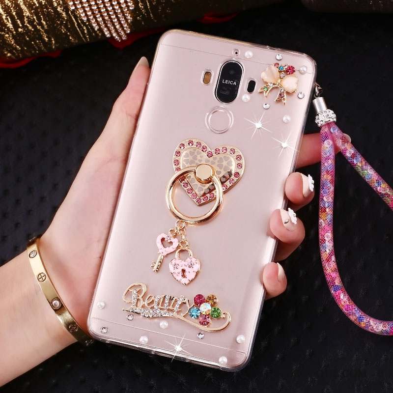 Huawei Mate 10 Pro Coque Fluide Doux Incassable Silicone Strass Rose Ornements Suspendus