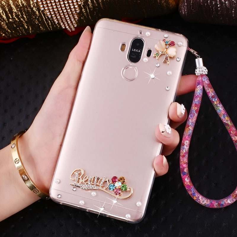 Huawei Mate 10 Pro Coque Fluide Doux Incassable Silicone Strass Rose Ornements Suspendus