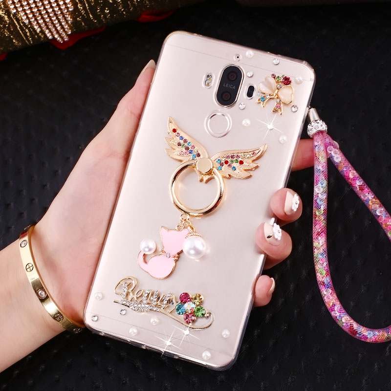 Huawei Mate 10 Pro Coque Fluide Doux Incassable Silicone Strass Rose Ornements Suspendus