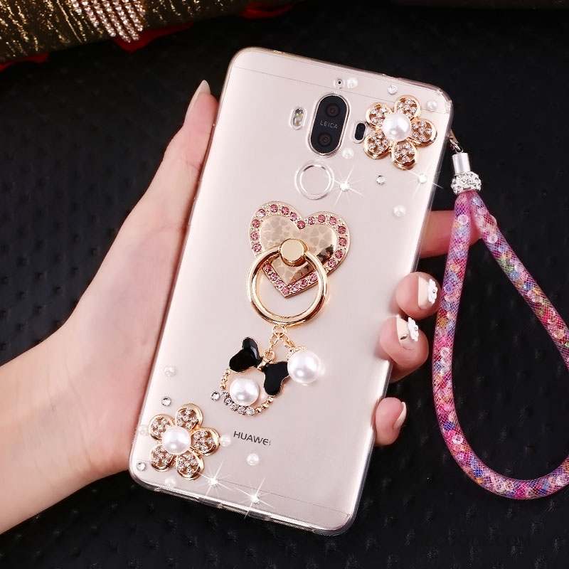 Huawei Mate 10 Pro Coque Fluide Doux Incassable Silicone Strass Rose Ornements Suspendus